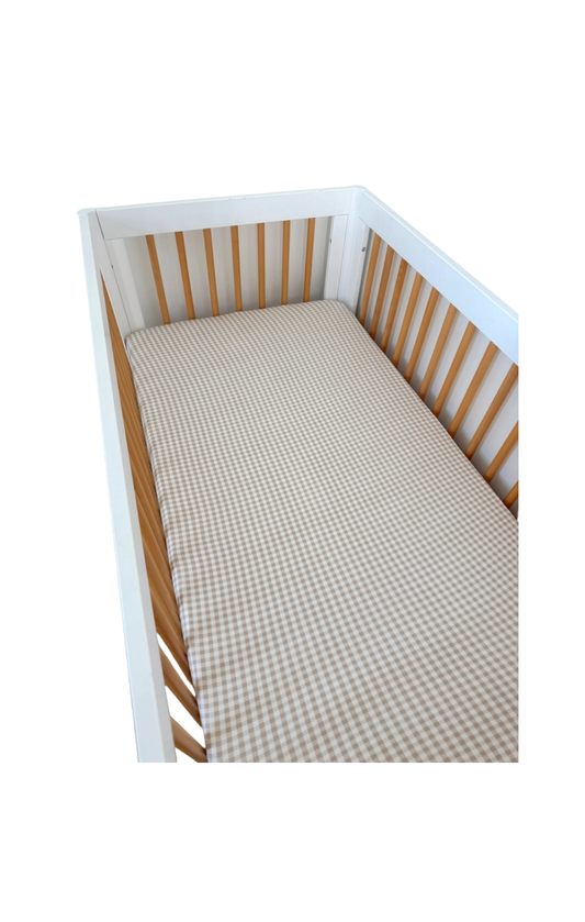 Stretch Crib Sheet - Tan Gingham