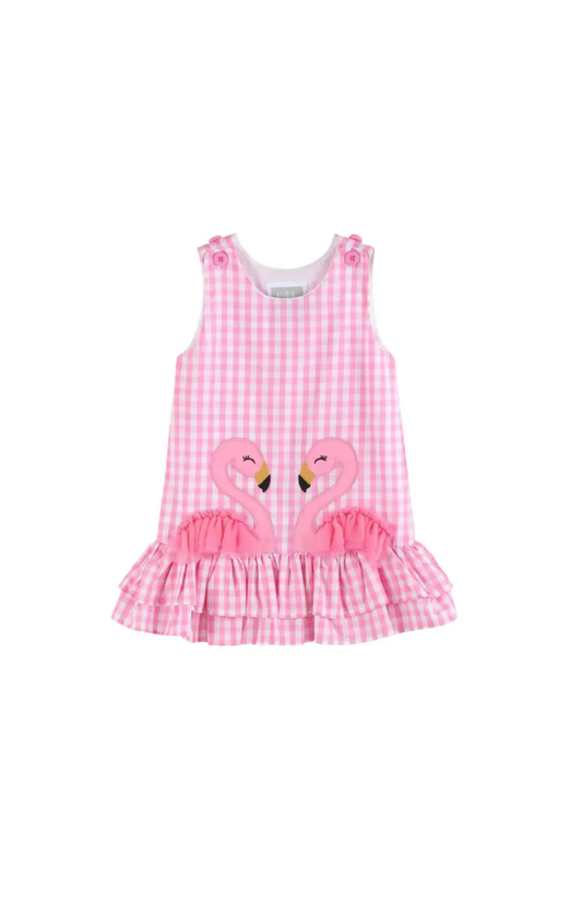Flamingo Gingham Ruffle Dress