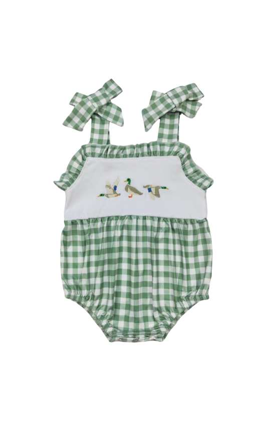 Girls Checkered Duck Applique Romper