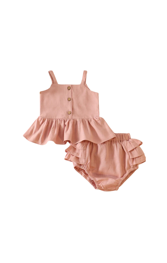 Pink Linen Ruffle 2pc Set
