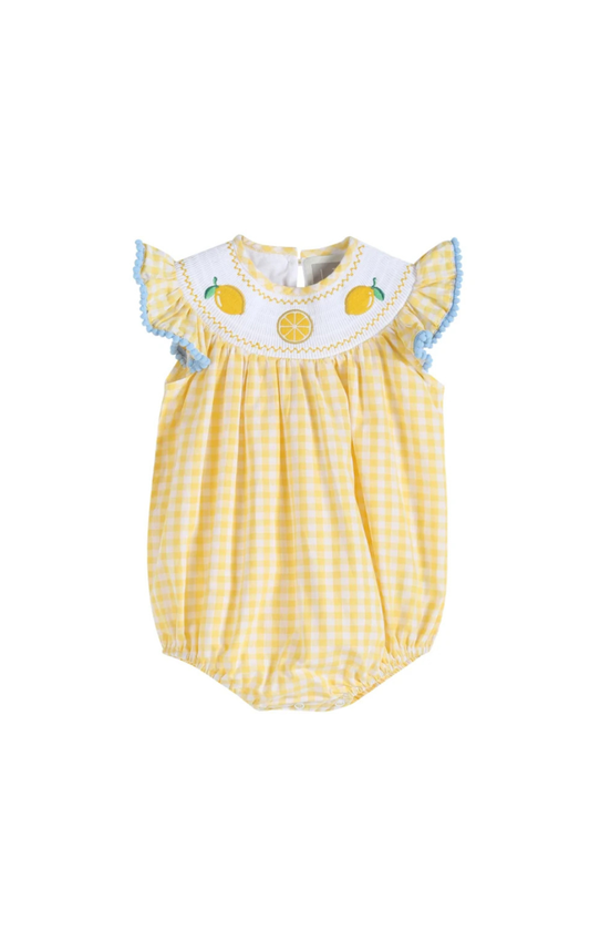 Yellow Gingham Lemon Smocked Romper
