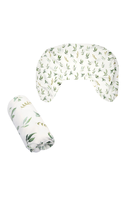 Nursing Pillow Organic Cotton Cover - Green Leaves
