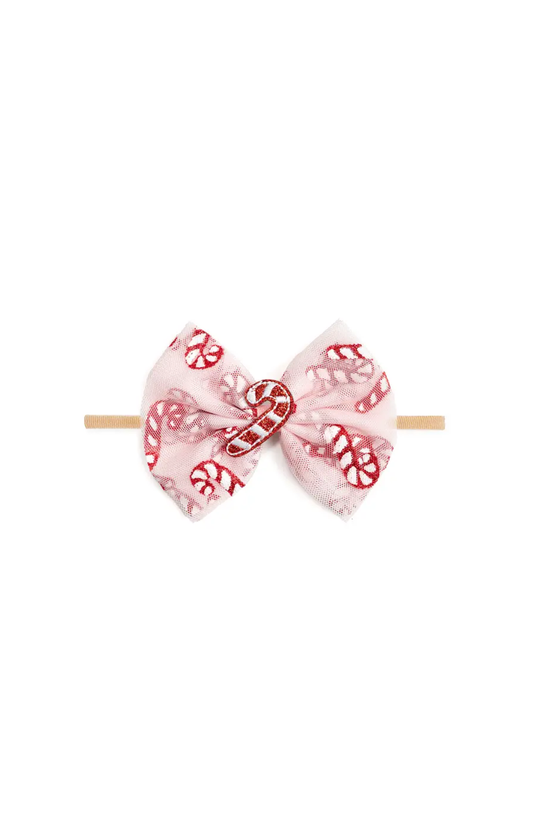 Candy Cane Confetti Christmas Tulle Bow Headband