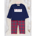 Load image into Gallery viewer, Holiday Plaid Smocked Santa Outfit
