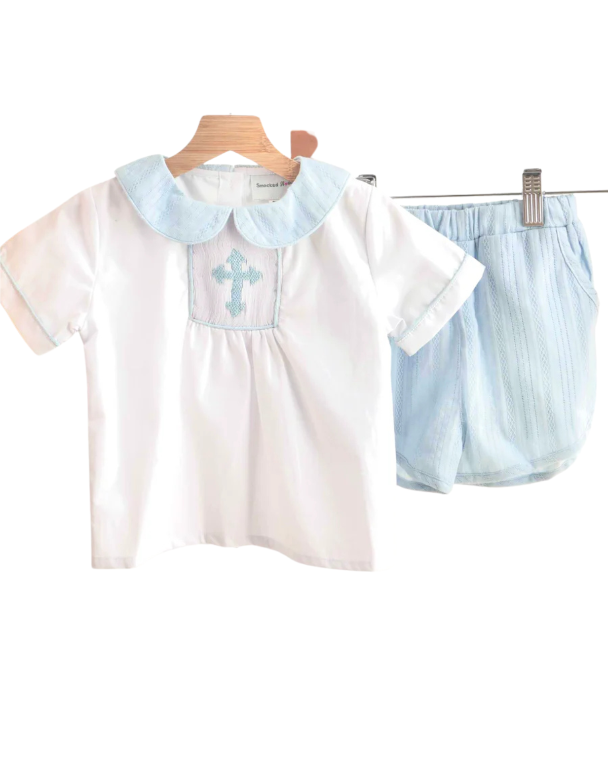 Blue Cross Smocked Boy Set