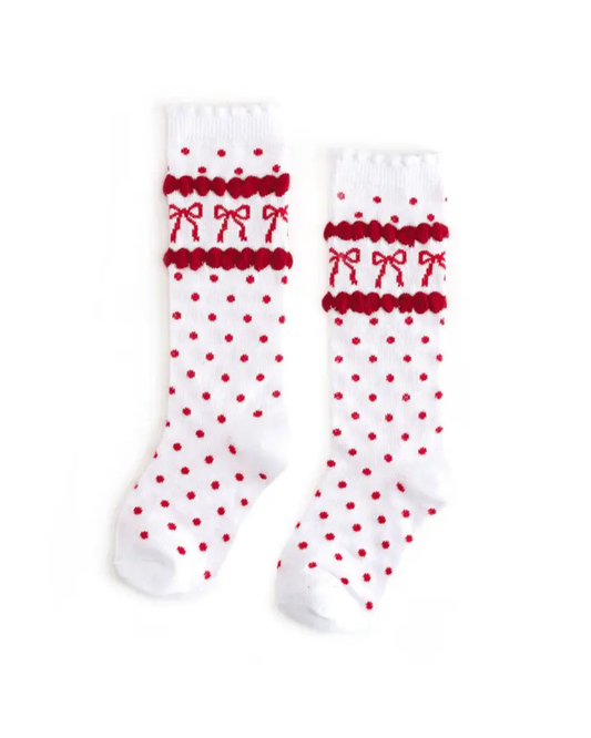 Red Bow Scalloped Knee Socks