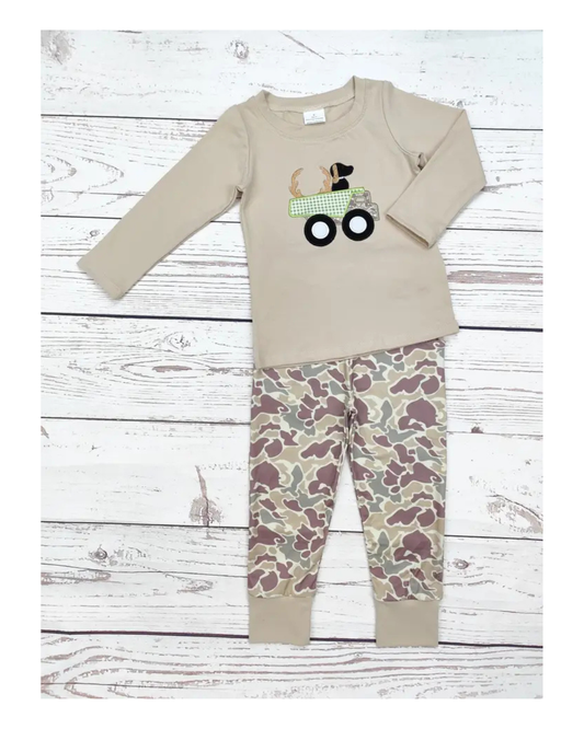 Boys Dog Applique Camouflage Pants Set