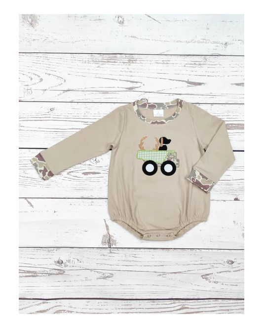 Boy Camouflage Dog Applique Bubble