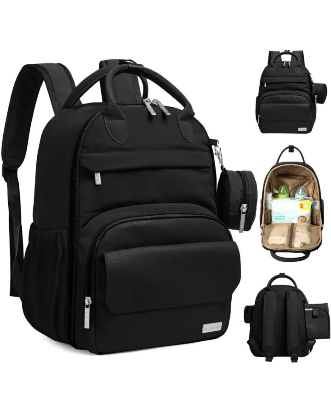 Jumbo Trendy Black Diaper Bag With Changing Pad