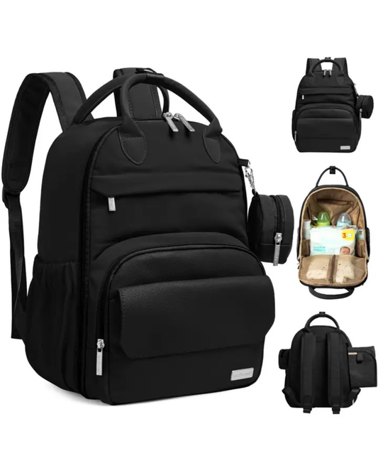 Jumbo Trendy Black Diaper Bag With Changing Pad