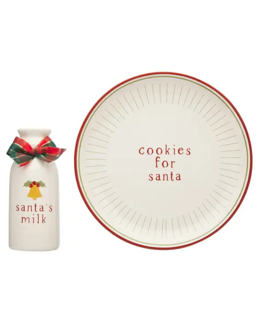 Santa Christmas Cookie Plate And Milk Jug