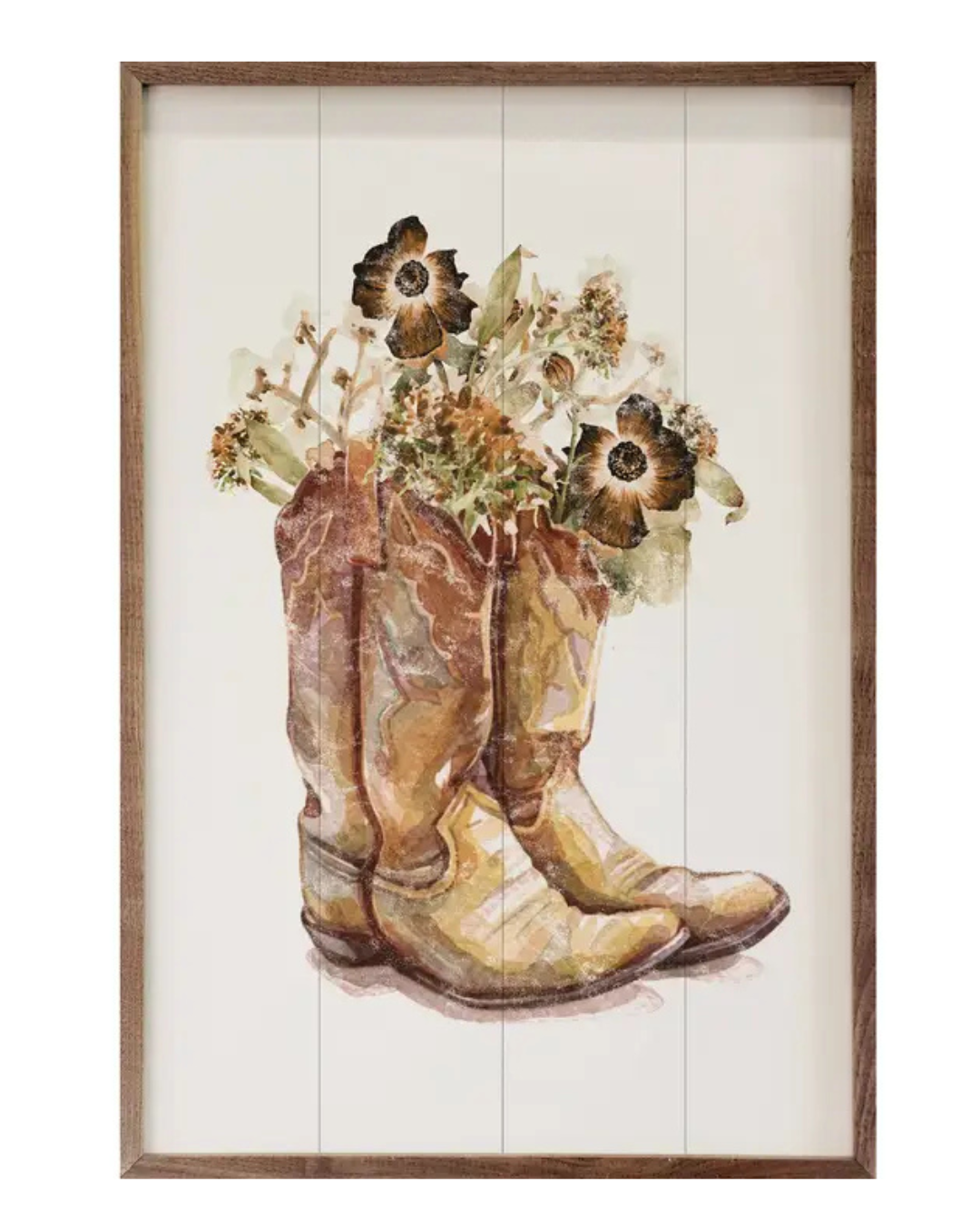 Boots With Flowers Framed Wooden Art 10x16