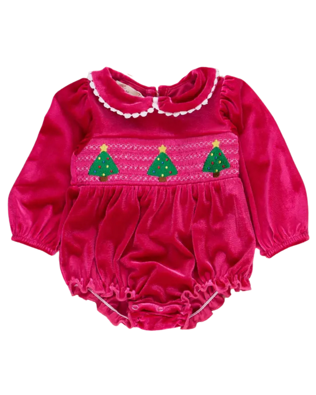 Christmas Trees Smocked Velvet Bubble Romper