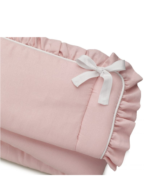 Petal Pink Linen Crib Rail Cover | Ruffled Trim