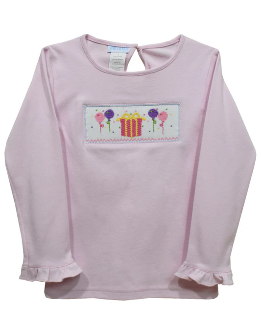 Girls Birthday Smocked Long Sleeve Shirt