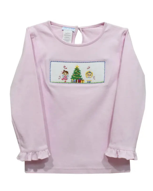 Nutcracker Smocked Ruffle Long Sleeve Shirt