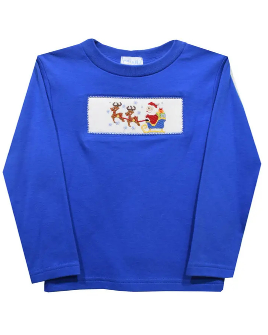 Santa Sleigh Smocked Long Sleeve Shirt
