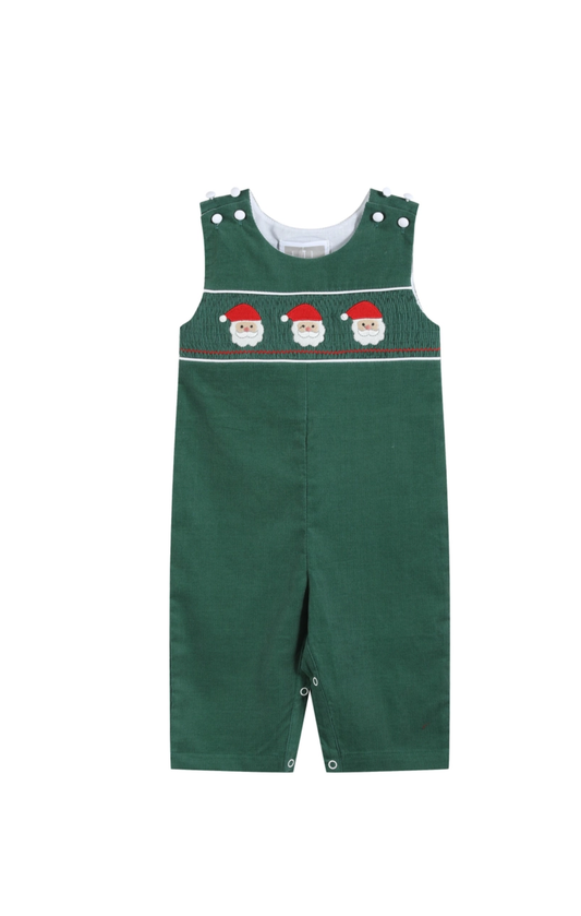 Green Corduroy Santa Smocked Overalls