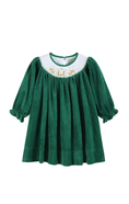 Load image into Gallery viewer, Green Velour Nativity Smocked Dress
