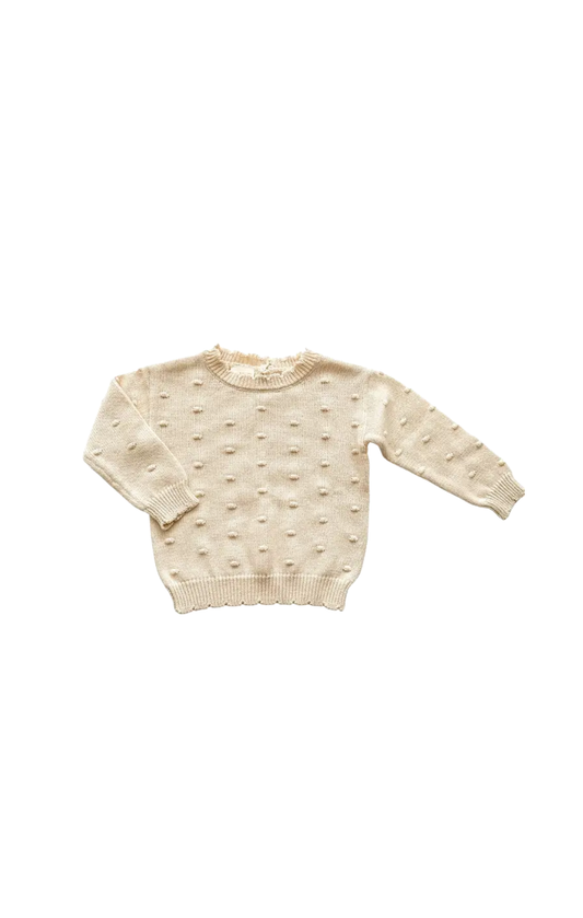 Organic Knit Sweater - Cream Pom