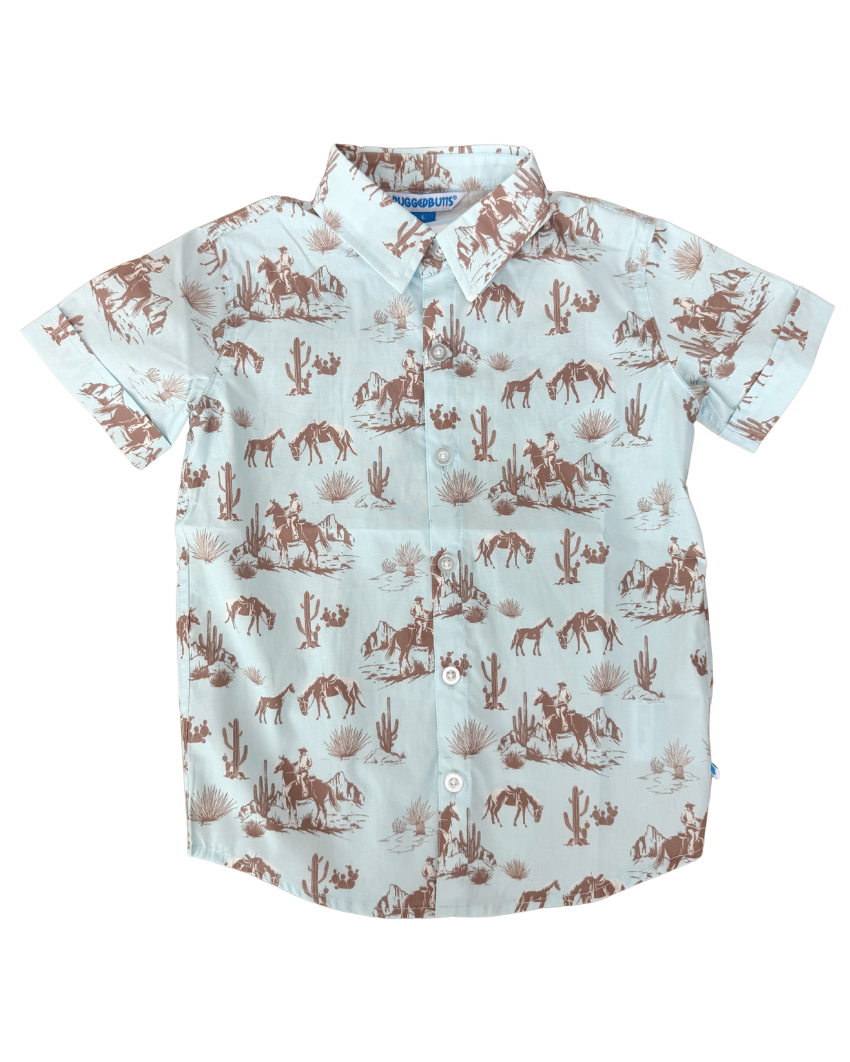 Blue Western Trail Toile Short Sleeve Button Down Shirt