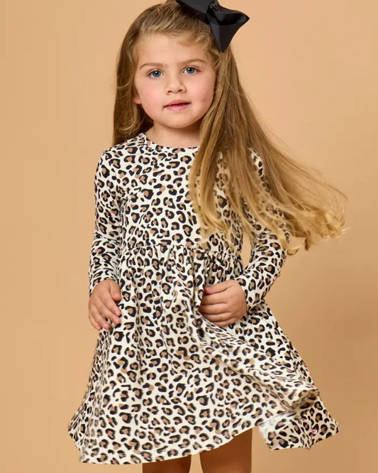Long Sleeve Twirl Dress- Classic Leopard