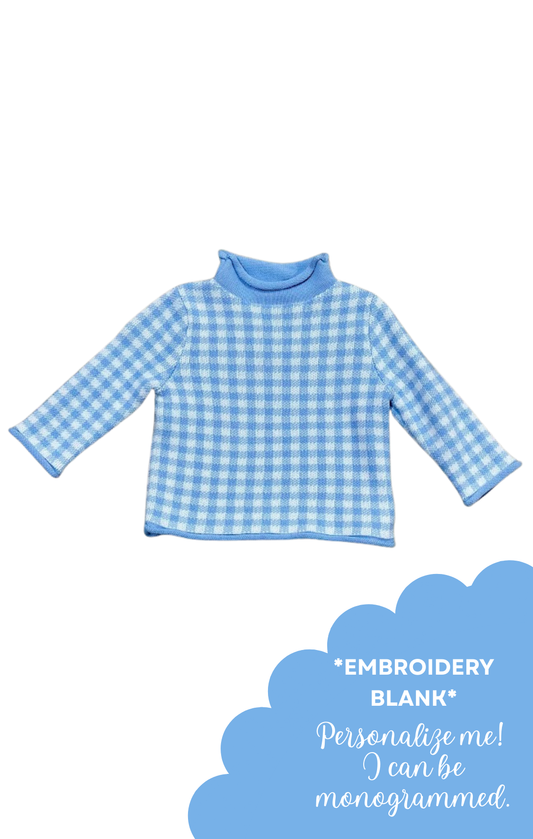 Blue Gingham Signature Rollneck Sweater