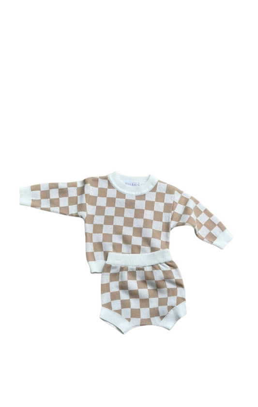 Checkered Knit Long Sleeve Set
