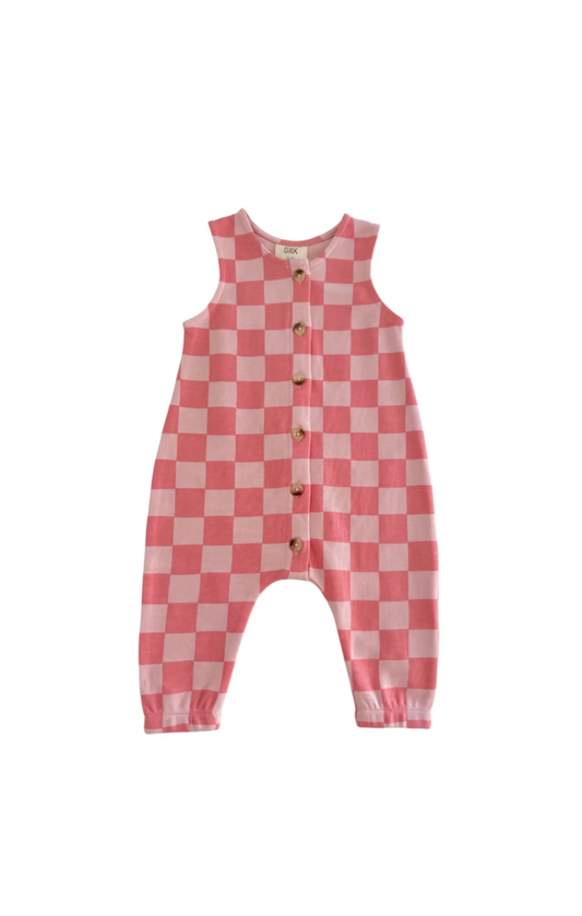 Rosy Checkerboard Kids Jumpsuit