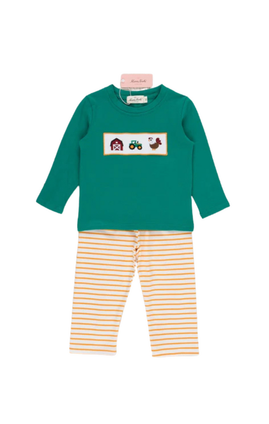 Down On the Farm Smocked Striped Outfit