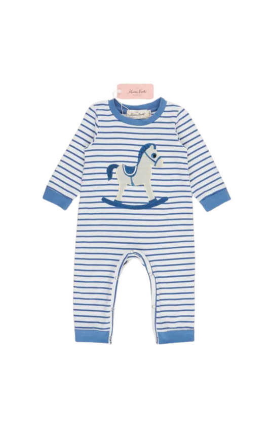 Striped Embroidered Rocking Horse Romper