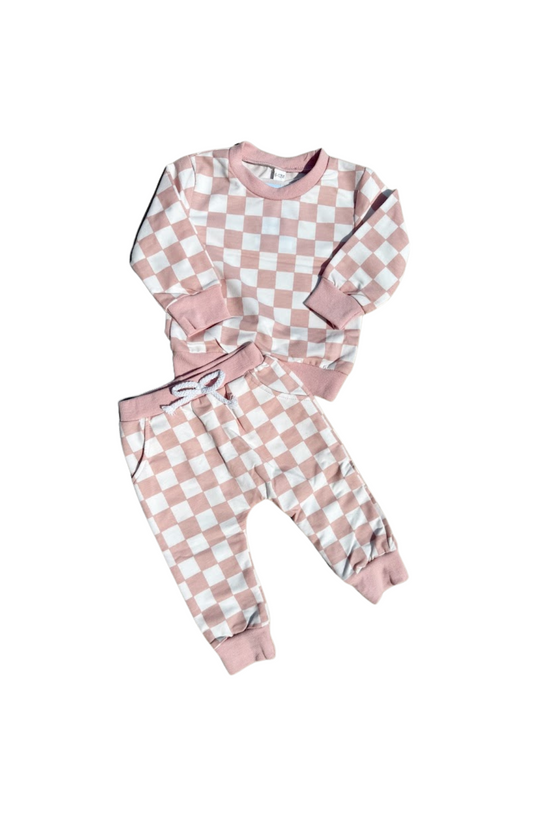 Pink Checkered Lounge Set