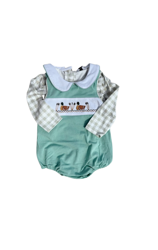 Green Duck Embroidery Romper Set