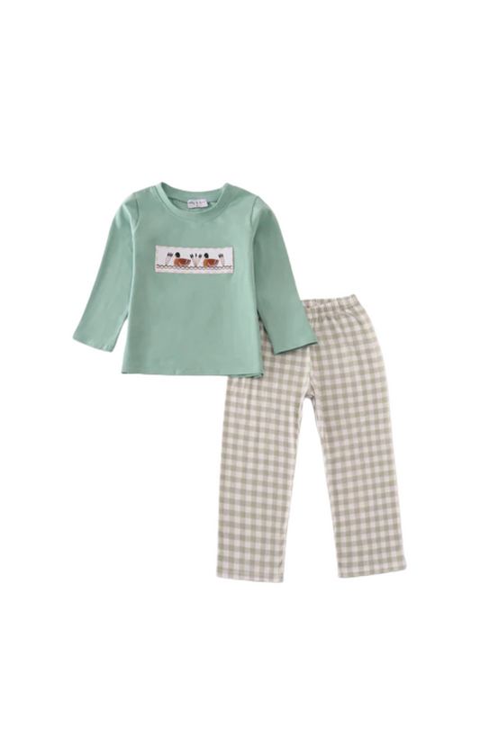 Green Duck Embroidery Pants Set