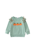 Load image into Gallery viewer, Sage Pumpkin French Knot Ruffle Top
