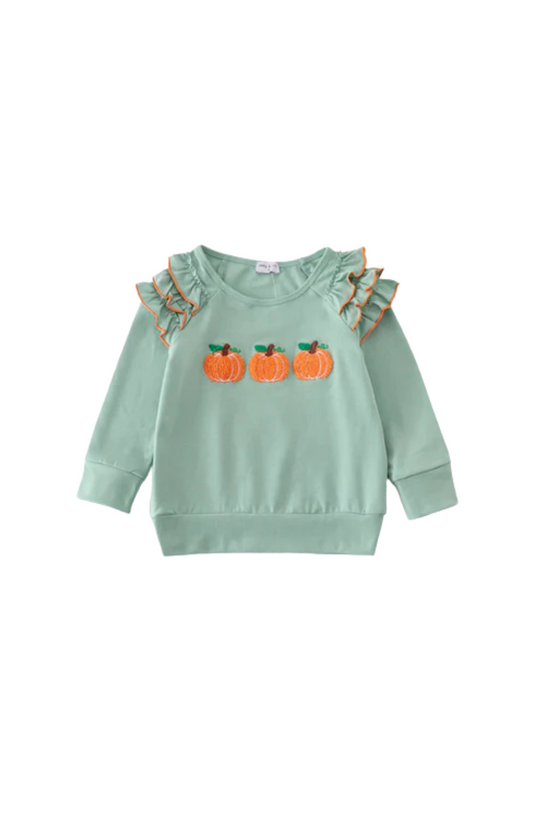 Sage Pumpkin French Knot Ruffle Top