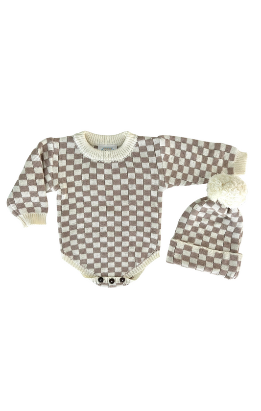 Checker Knit Long Sleeve Bodysuit