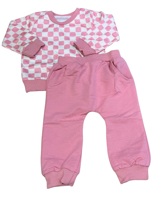 Pink Chex Pant Lounge Set