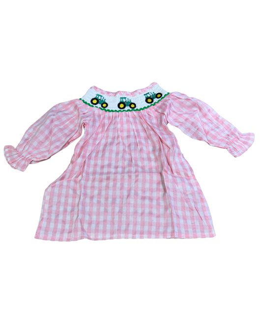 Pink Plaid tractor Smoked Dress