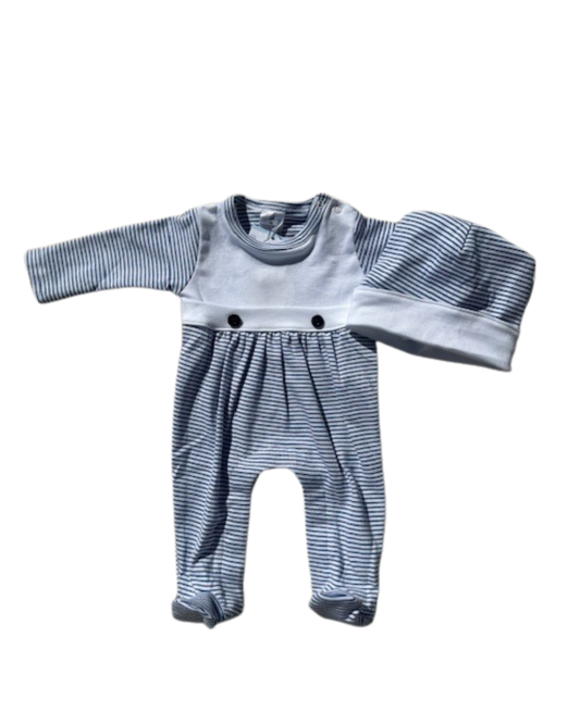 Navy Mini Stripe Footie and Hat