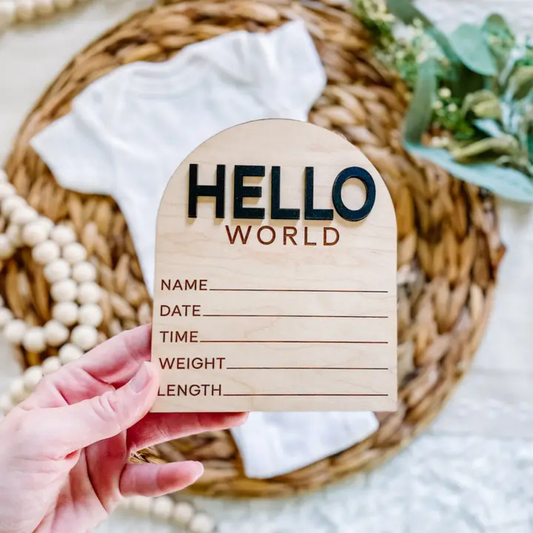 Modern Arch Hello World Birth Stat Sign - Black