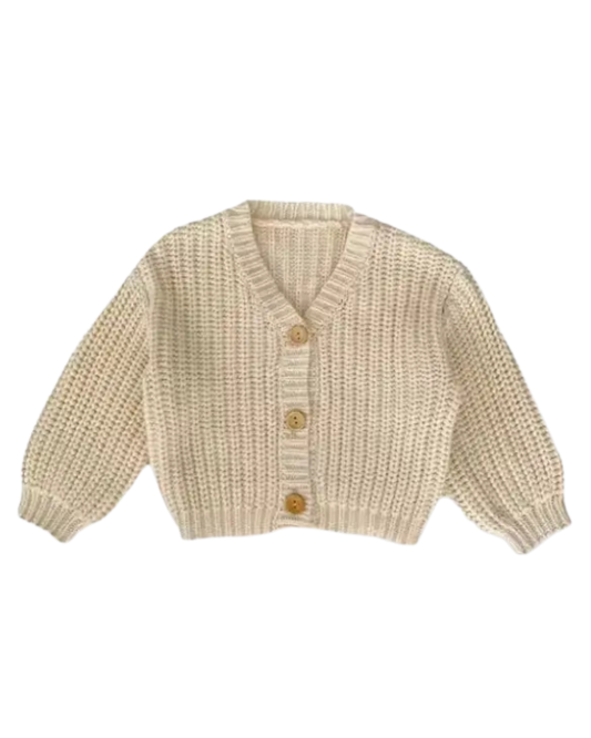 100% Cotton Cream Basic Knit Sweater Cardigan