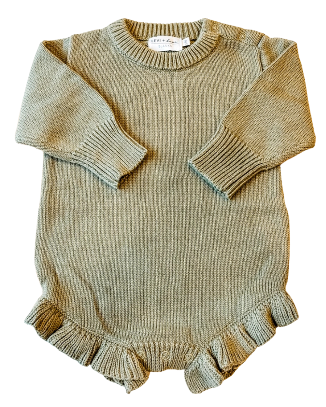 Dark Green - Long Sleeve Knit Ruffle Romper