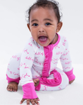 Load image into Gallery viewer, Bamboo Baby Ruffle Zipper Pajama Pink Child of God
