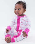 Load image into Gallery viewer, Bamboo Baby Ruffle Zipper Pajama Pink Child of God
