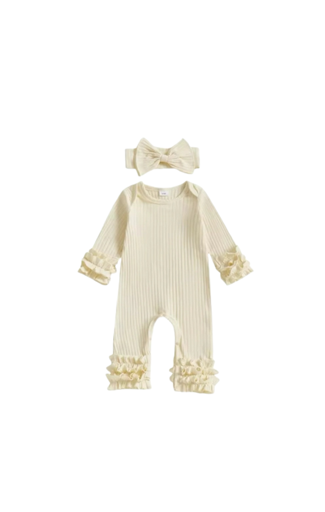 Ribbed Ruffle Long Sleeve Romper