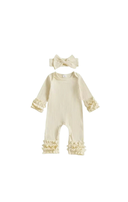 Ribbed Ruffle Long Sleeve Romper