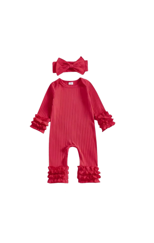 Ribbed Ruffle Long Sleeve Romper