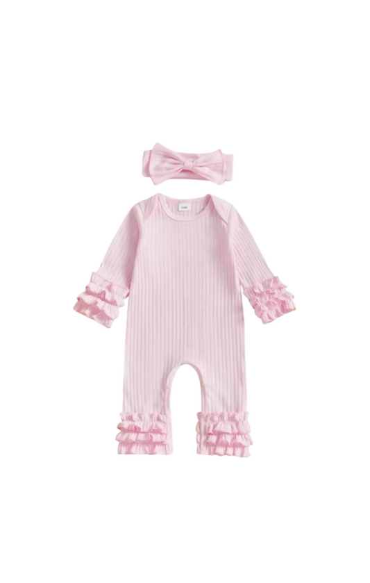 Ribbed Ruffle Long Sleeve Romper