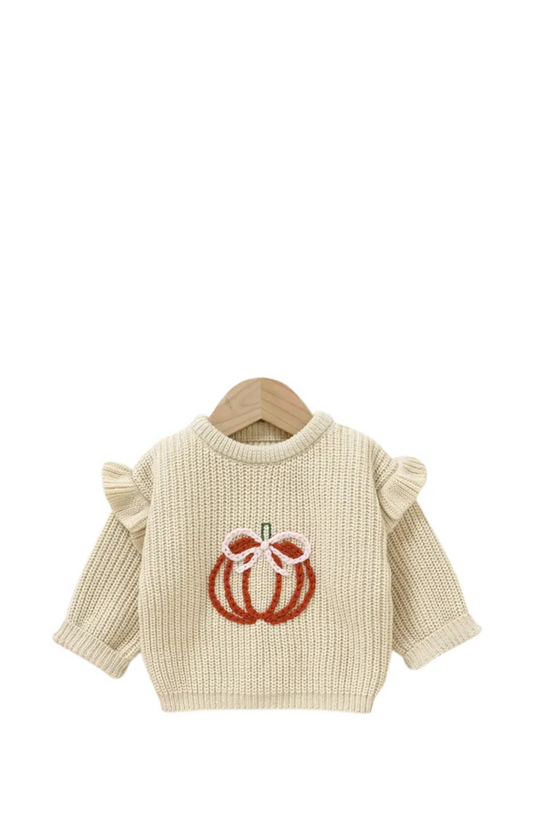 Halloween Hand-Embroidered Pumpkin Sweater